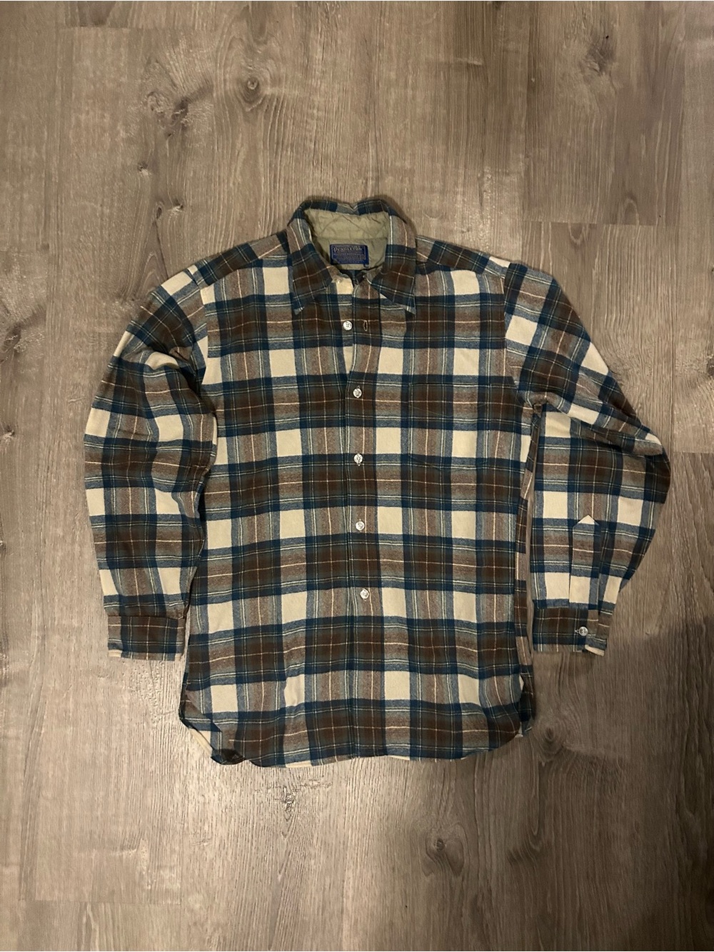 Pendleton Blue, Brown & Cream Plaid Button-Down Shirt Size M